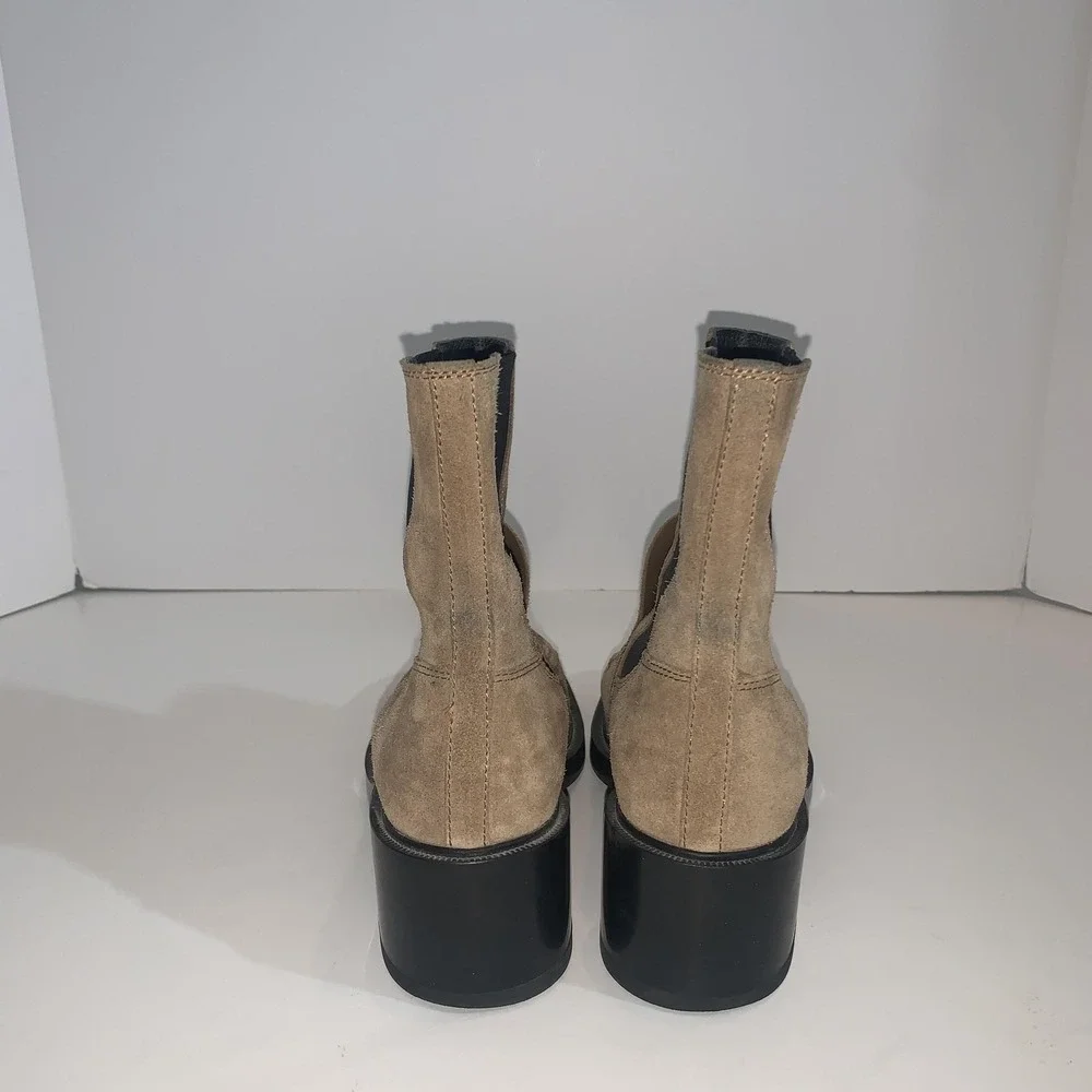 Tod's Boots Womens EU 36 Beige Suede Chelsea Ankle Block Heel Pull On Booties